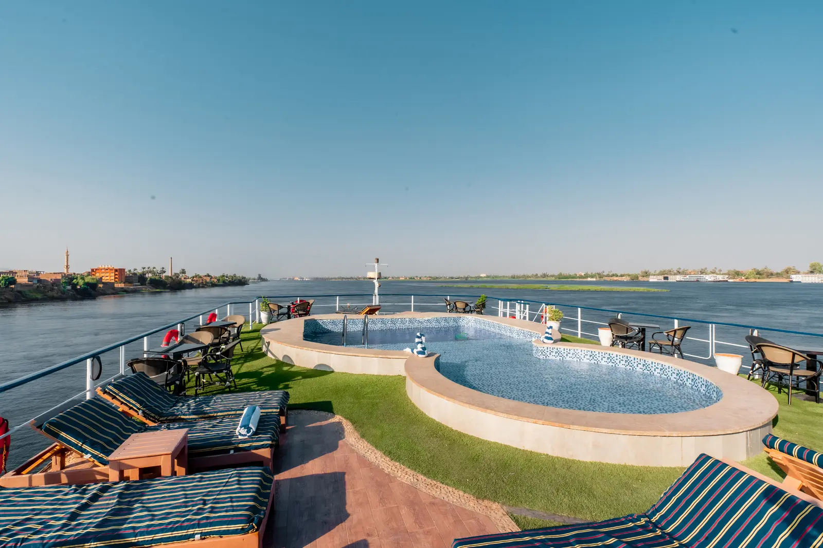 The pool, and the whole length of the ship